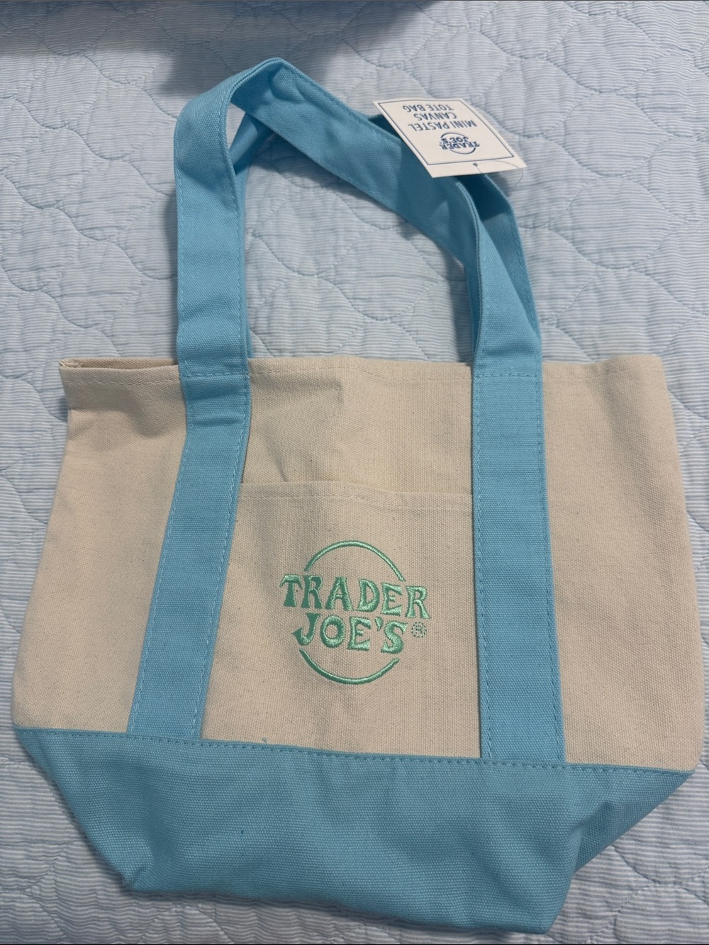 Trader Joe’s Cream Canvas Tote with Light Blue Accents